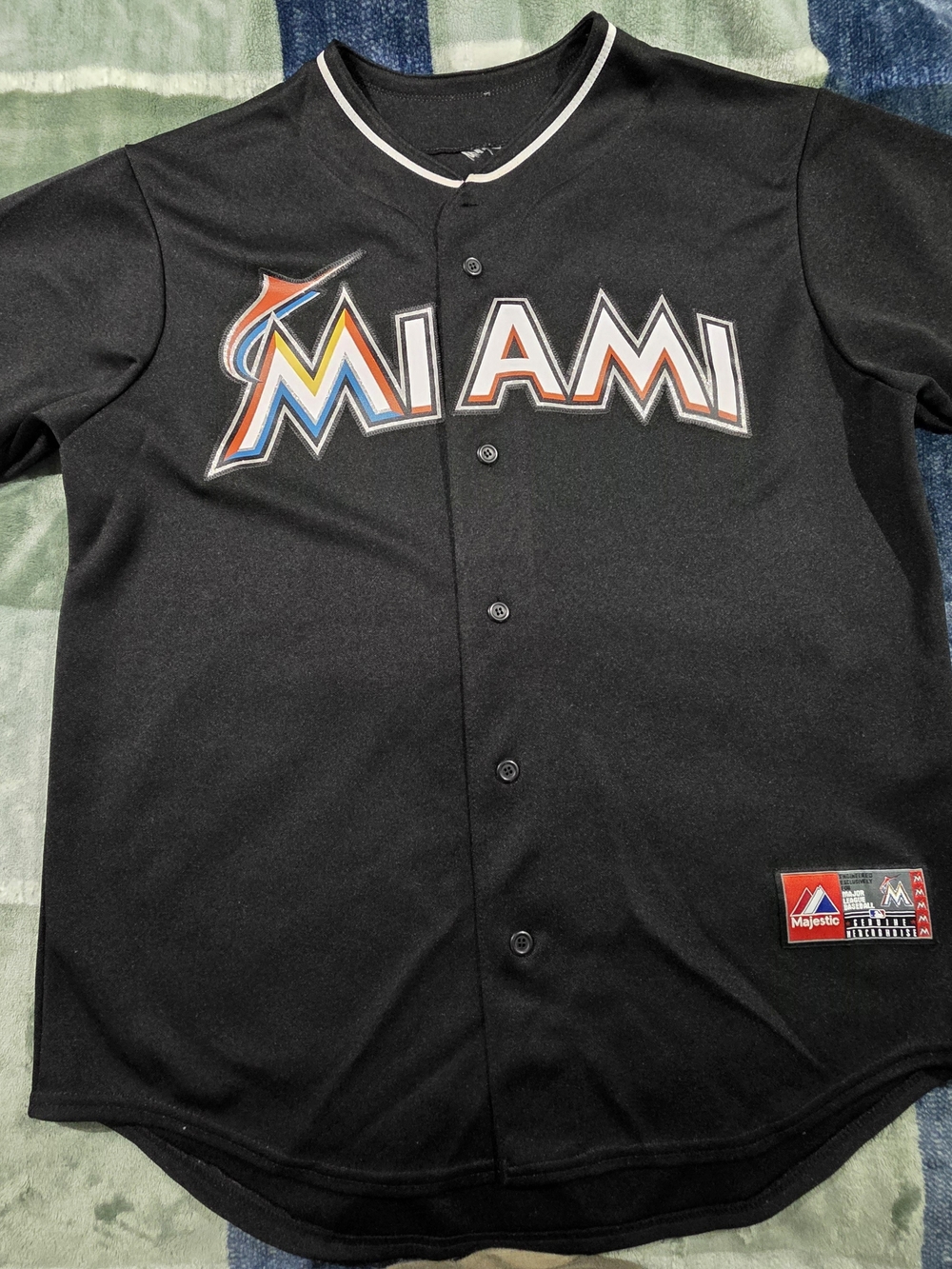 Majestic Miami Marlins Black Button-Front Baseball Jersey